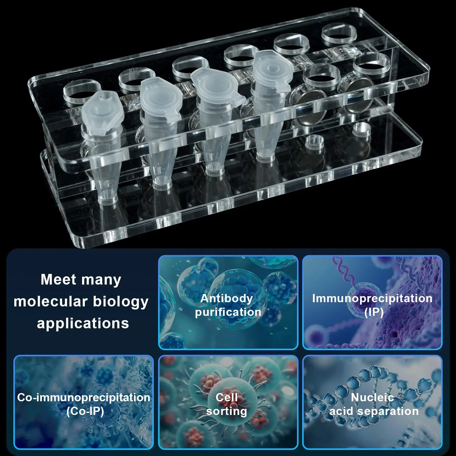 Lab Use Magnetic Rack Separator for DNA, RNA or Protein Purification for Made for 0.2/1.5/2/5/10/15/50ml centrifuge Tubes,1 Pcs