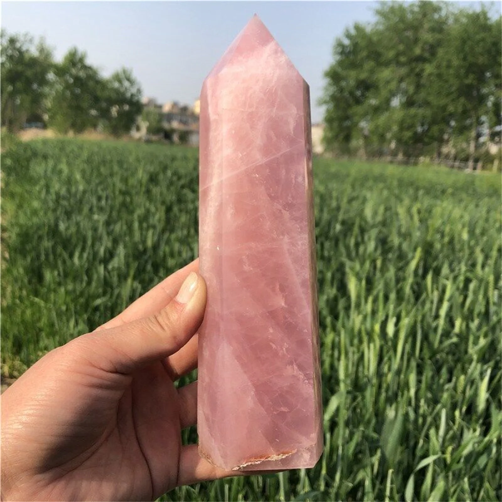 Huge Natural Pink Rose Quartz Obelisk, Powder Crystal Ore Carved Wand, Mineral Reiki Healing Stone Pillar, Degaussing Divination