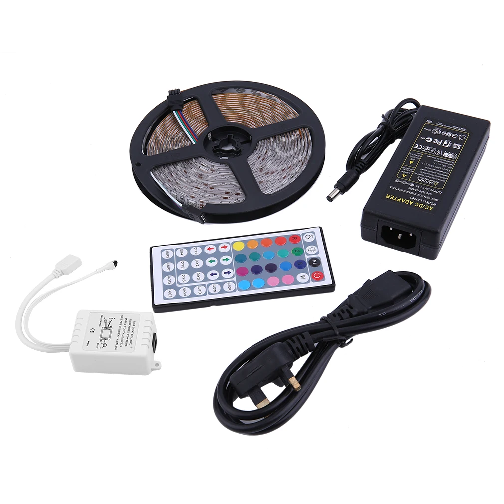 5M SMD RGB 5050 Waterproof 300 LED Strip Light + 44 Key Remote Controller +12V 5A Power Supply Kit