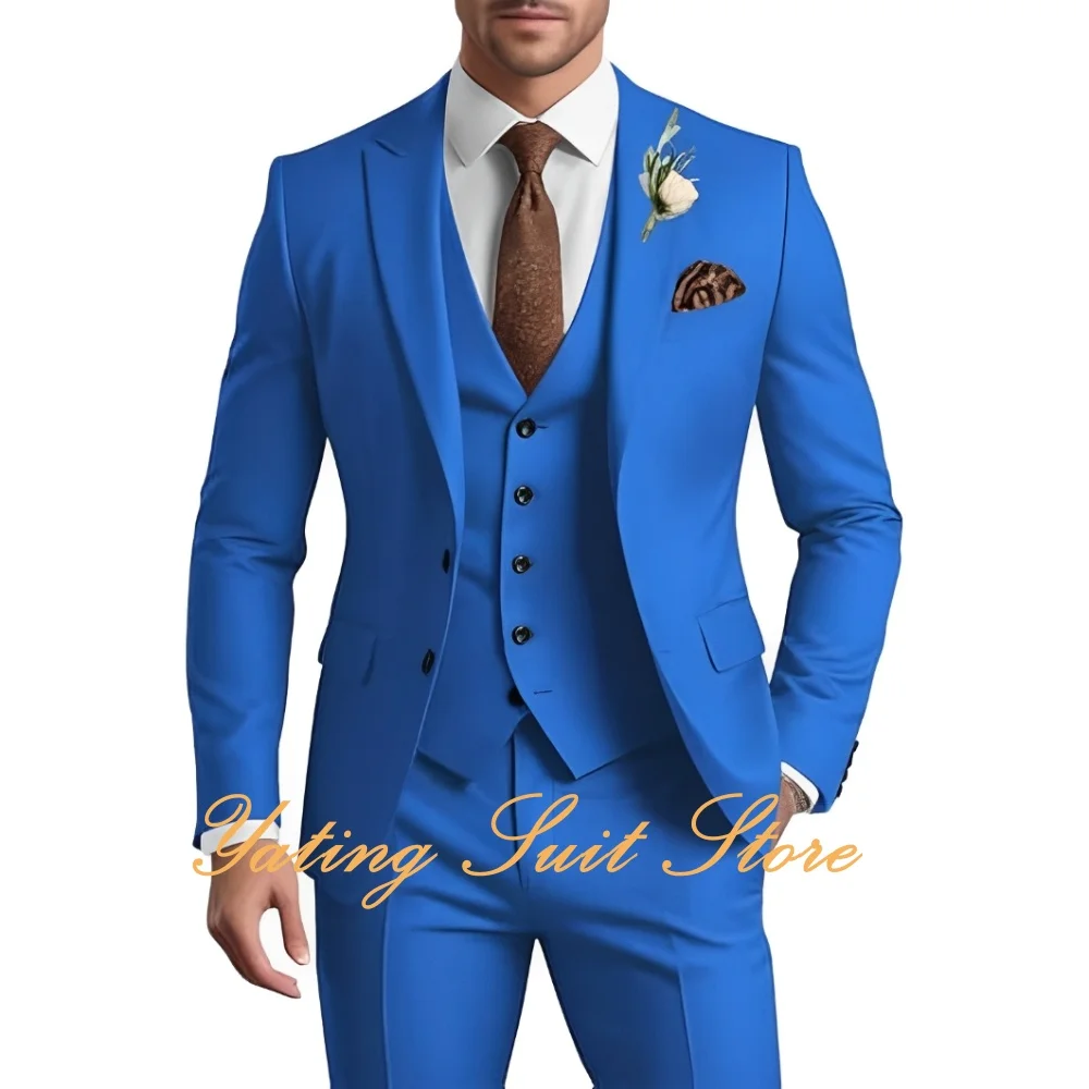 

Формальный мужской костюм из трех предметов, приталенный пиджак, жилет, брюки, костюм для мужчин, свадебный элегантный смокинг для выпускного вечера, блейзер на двух пуговицах, мужские костюмы