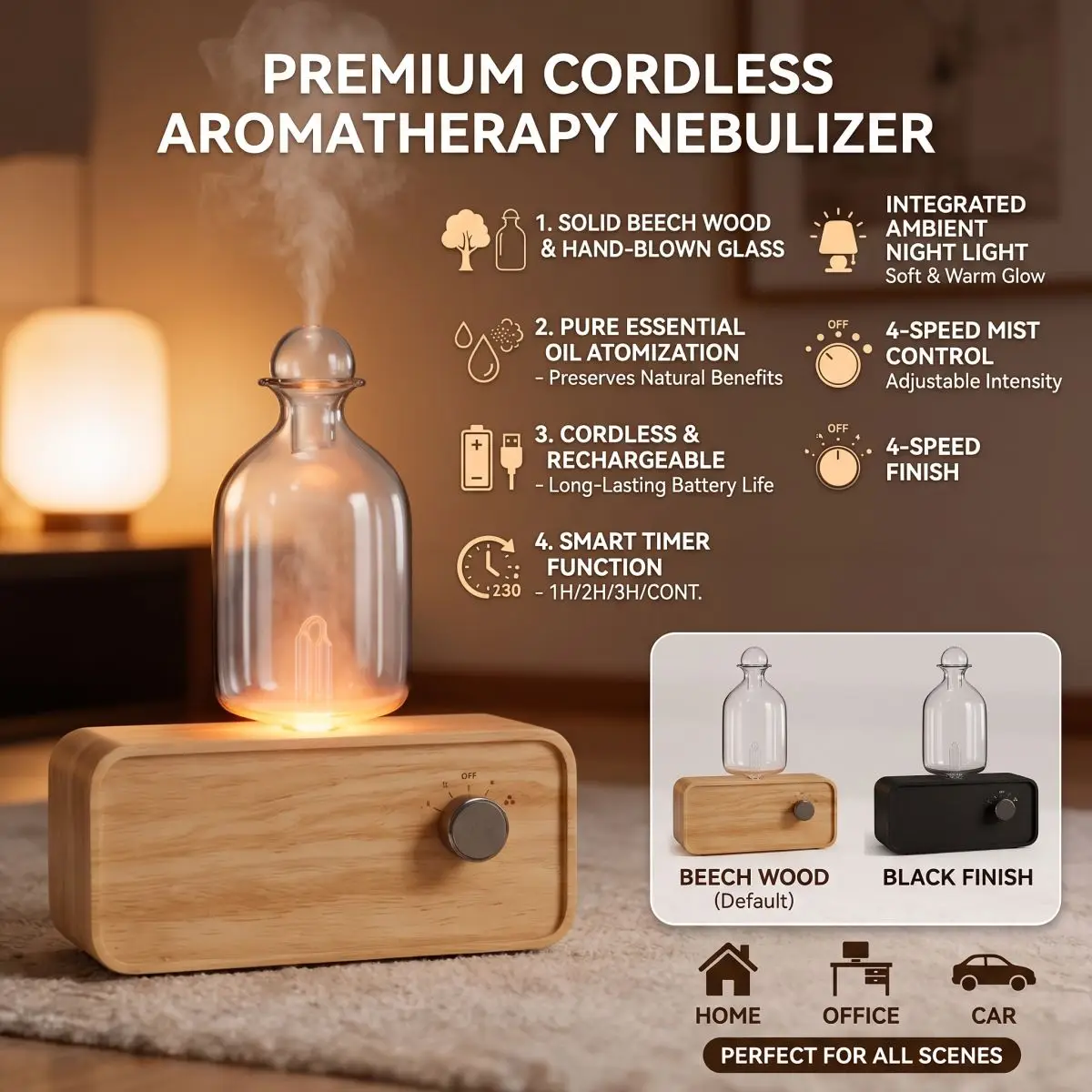2026 New Upgrade Wood Aroma Humidifier Essential Oil Diffuser Air Purifier Portable Nebulizing Diffuser Aroma Oil Diffusers