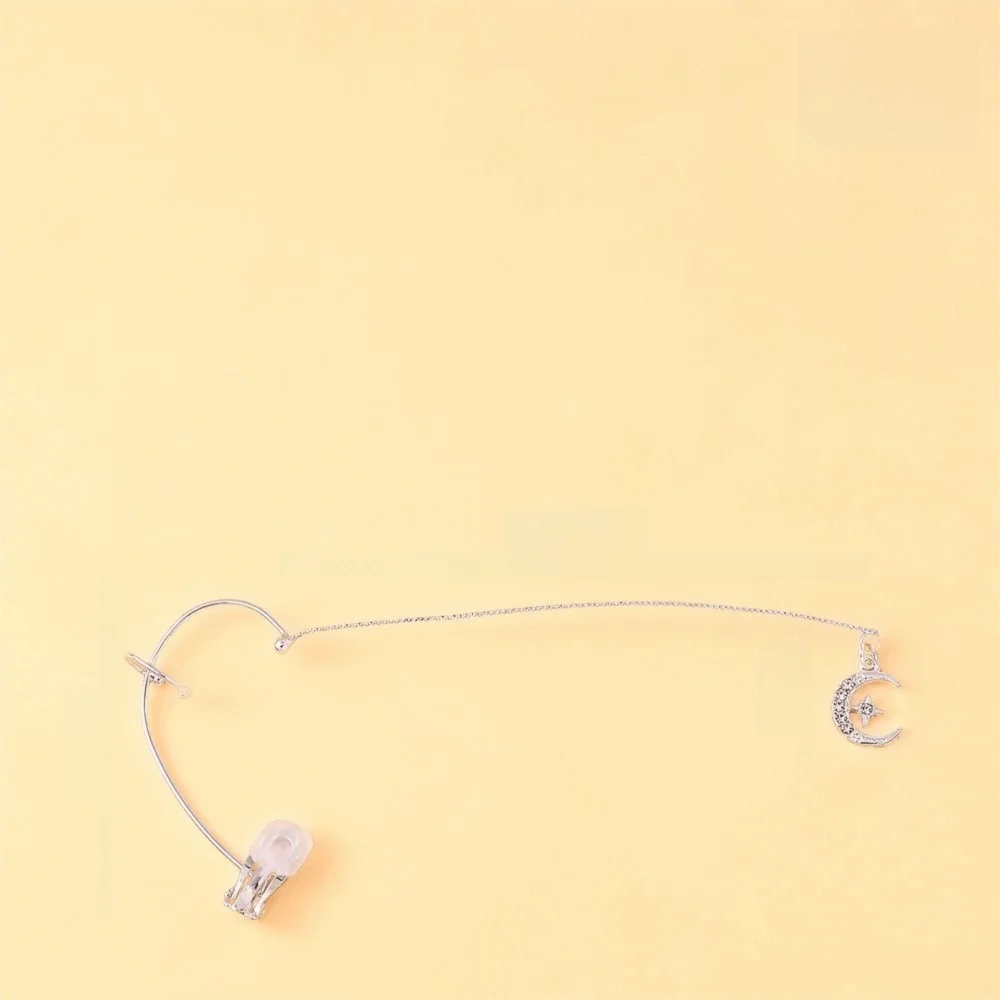 Gold/Silver Color Water Drop Earring Water Drop/Moon Shape No Piercing Metal Ear Hook Sparkling Lightweight Teardrop Face Chain