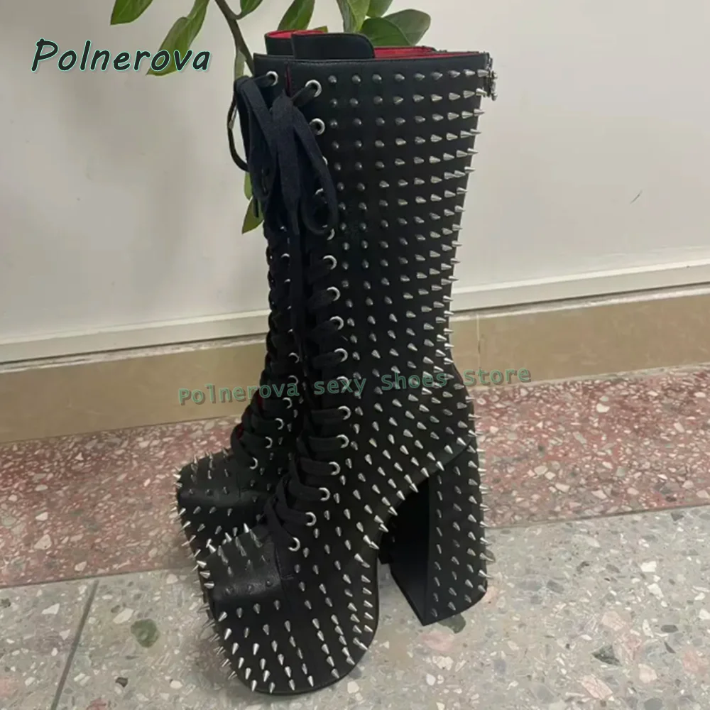 Punk Rive Platform Knight Boots Round Toe Thick Sole Zipper Closure Couple Knee High Boots Heavy Work Subculture Style Shoe 2025