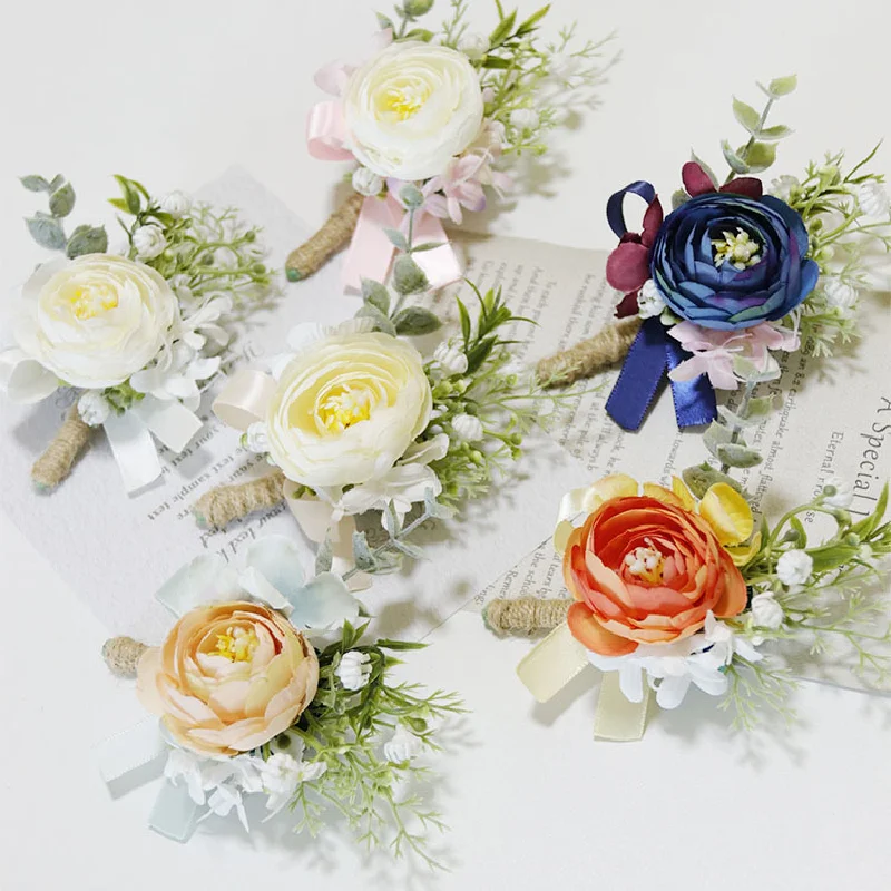 Boutonniereと手首のコルサg、ビジネスのお祝いの手書きフラワー、シミュレーションフラワー、結婚式用品、写真アクセサリー、マルチカラー、282