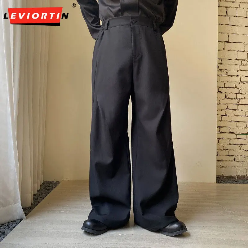 

2024 Autumn and winter personalized pleated niche design with wide legs, trendy and versatile Korean casual men's suit pants