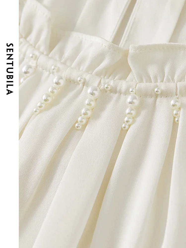 SENTUBILA Elegante weiße Bluse für Frauen 2025, Herbst, Frühling, Chiffon, Rüschen, lange Ärmel, Damenoberteile, Damenbekleidung 143 V55694