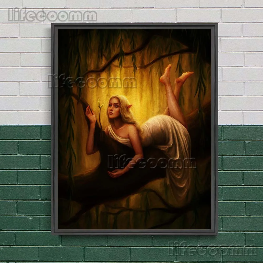 Moth Fairy & Butterfly Elf In Woodland,Vintage Wall Art Canvas Painting Guardian Spirit Of The Forest Abstract Art Poster Print