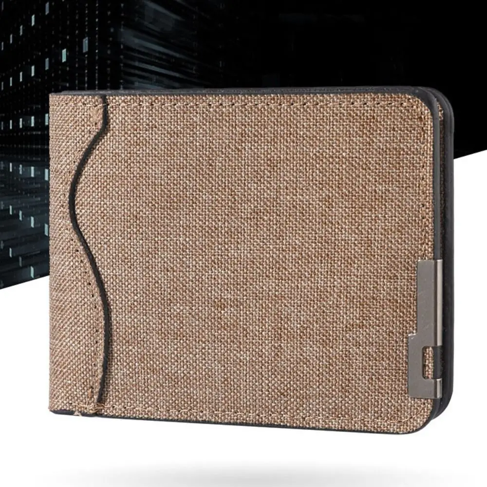 Retro Canvas Short Wallet Compact Metal Decoration Men's Slim Fit Wallet Multi-Card Lightweight Ultra Thin Wallet Shopping