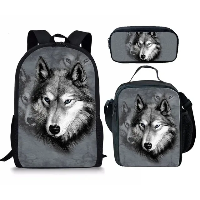 Moon Wolf 3D Printing Student School Bags, Laptop Backpack, Backpack, Lunch Bag, Pencil Case, Popular Harajuku, New, 3Pcs per