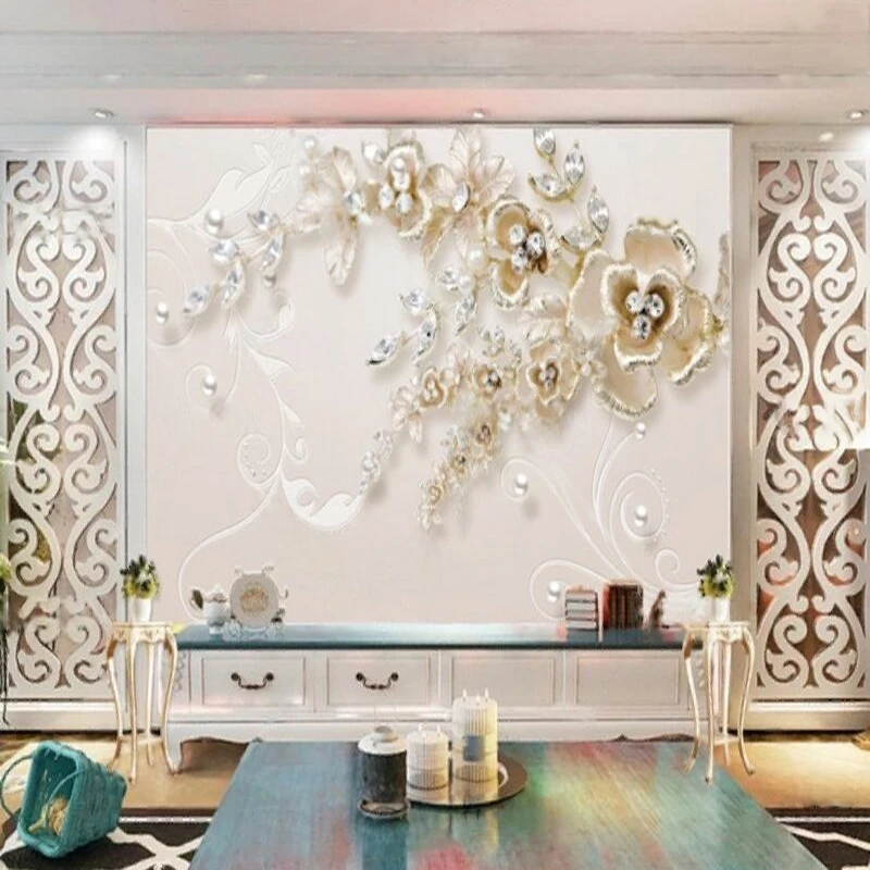 Simple Elegant And Fashionable 3D Jewelry Engraved Pearl TV Hotel Flower Shop Library Luxurious And Beautiful Wall Decoration