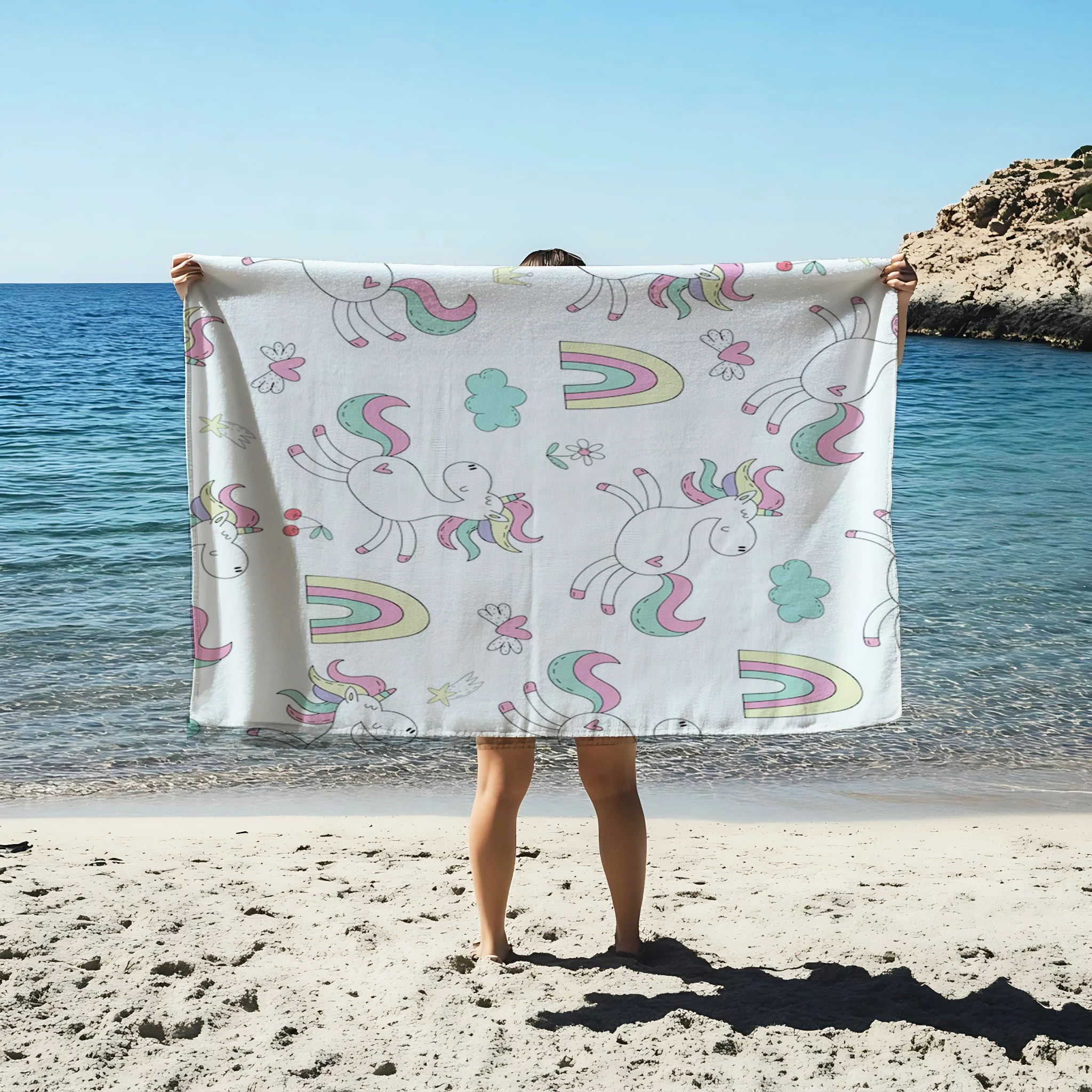 1pcs Cute Cartoon Unicorn  Beach Swimming Towel Soft Absorbent Washcloth Children's Gifts For Kids Travel Camping Gym