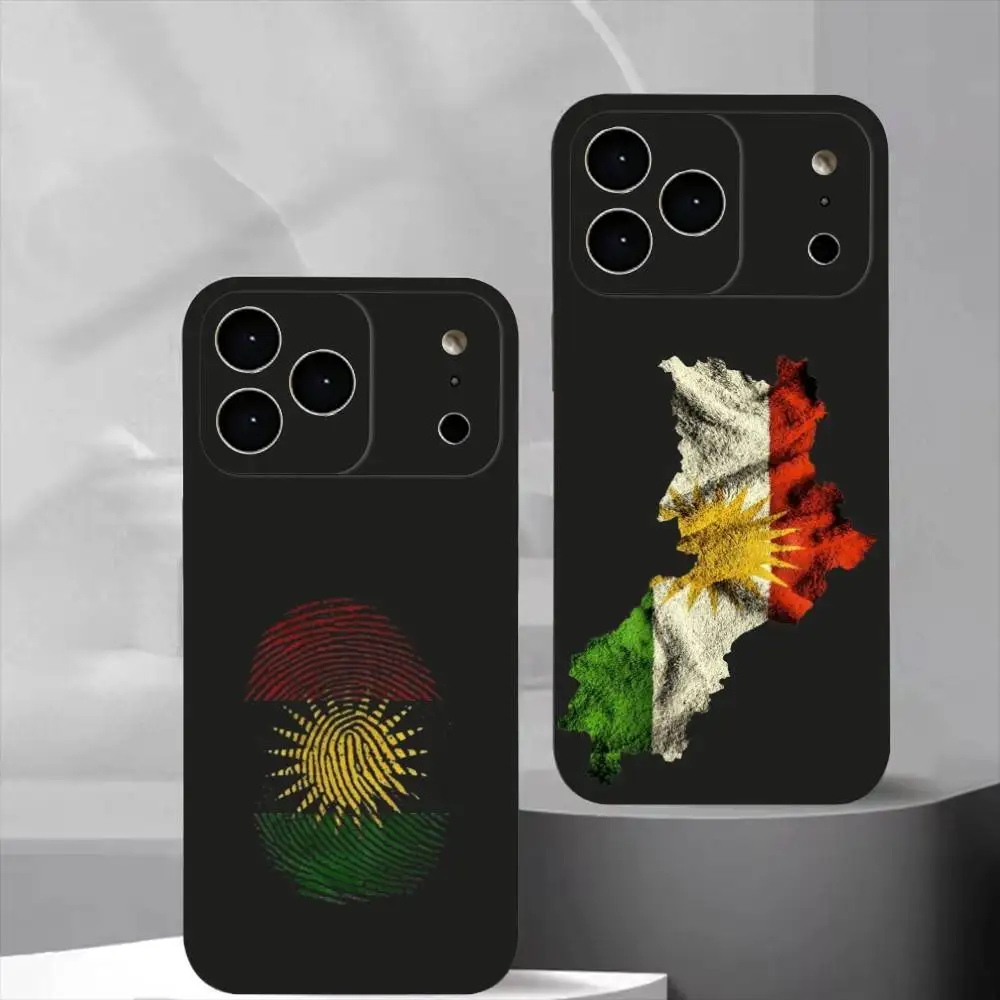 

Kurdistan Flag LOGO Phone Case For iPhone 17,16,15,14,13,12,11 Plus,Pro Max, Soft Silicone Black Cover