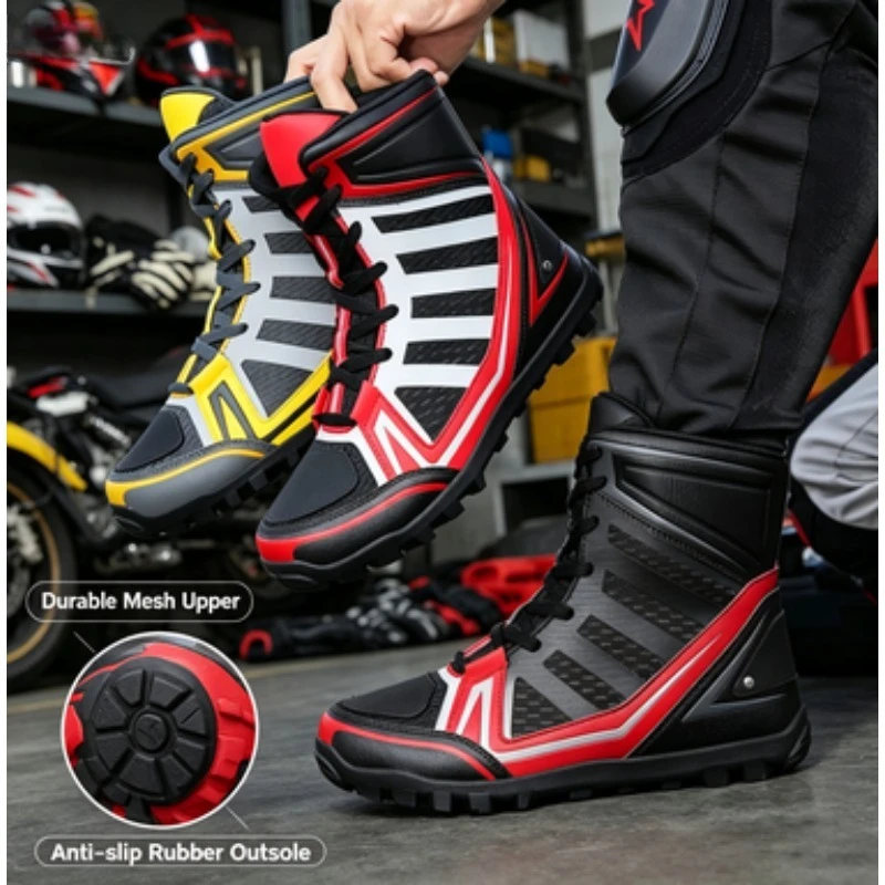 

2026 New Men Motorcycle Boots Breathable Anti-fall Motocross Protective Shoes Tie up Men's Motos Equipment Outdoor Sports Shoes