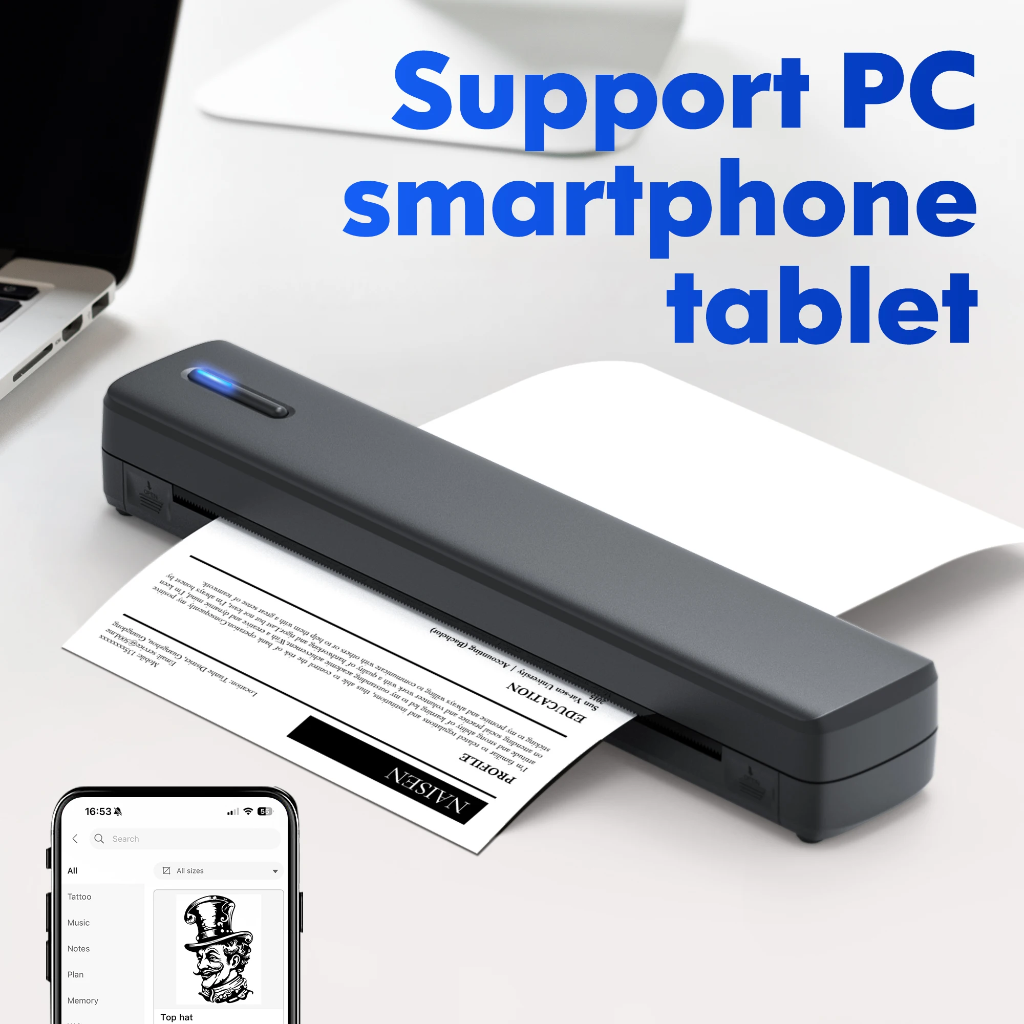A4 Portable Inkless Thermal Printer with 20 Sheets Thermal Paper, Wireless Mobile Printer, Supports 8.5X11 Inch American Letter Paper/A4 Thermal Paper, Compatible with Mobile Phones and Laptops, Suitable for Home, Office, School and Travel