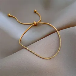 Stainless Steel Adjustable Anklet for Woman Round Snake Chain Pull-Out Anklet Button Birthday Gift Jewelry On Foot Wholesale