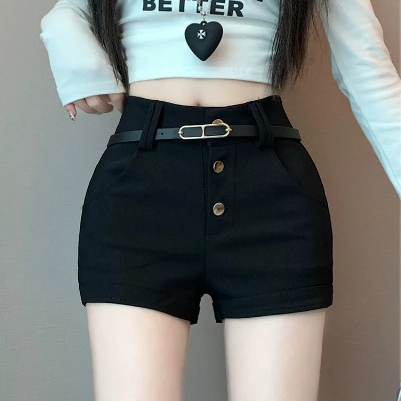 American Style Hot Girl High Waist Short Pants Women's Tight Straight Leg Three Button Slimming A-Line Casual Trousers