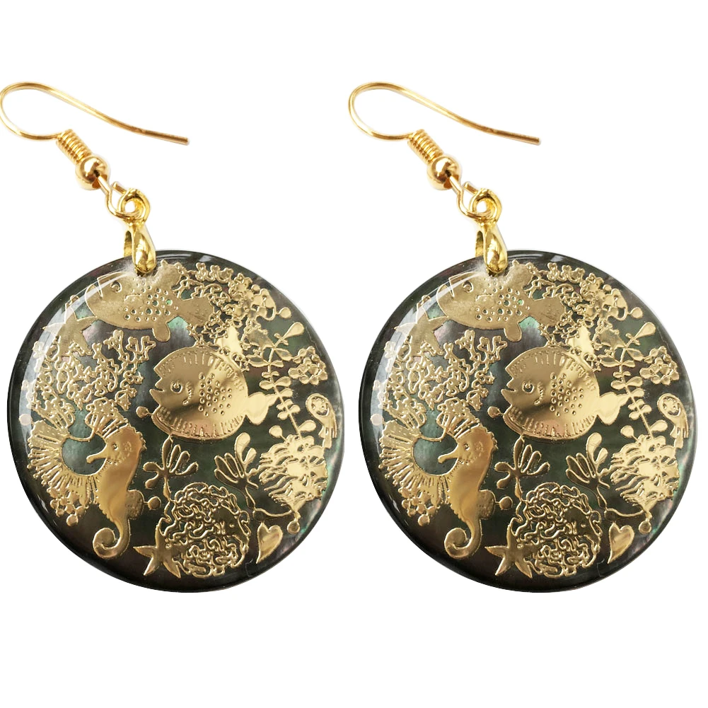Beautiful Mother of pearl Shell Round Oval Art Women Men Dangle Earring PWFH623