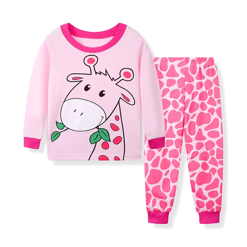 New Spring and Autumn Children's Homewear Set Giraffe pink Long sleeved Pants Set Boys and Girls Pajamas and Nightwear