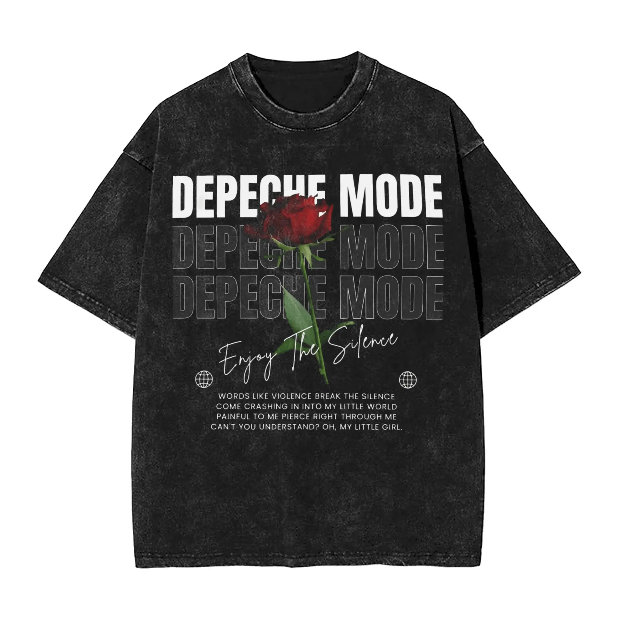 Depeche Modes Men's T Shirts Washed Rose Crazy Tee Shirt Short Sleeve Round Neck T-Shirts 100% Cotton Gift Idea Clothing