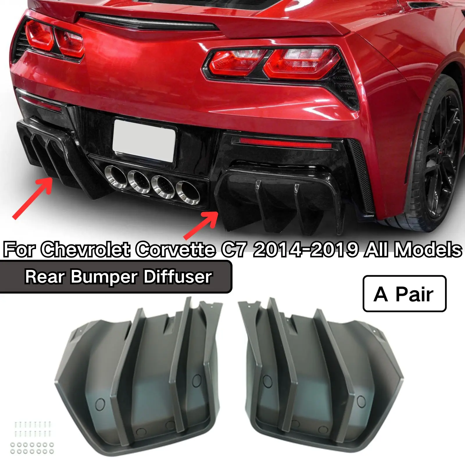 

Диффузор заднего бампера для Chevrolet Corvette C7 2014 2015 2016 2017-2019, все модели, глянцевый черный автомобильный аксессуар, комплект кузова, пара