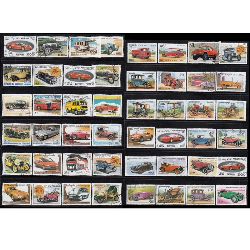 50 PCS Different Topic Car Track Postage Stamps With Post Mark Collection