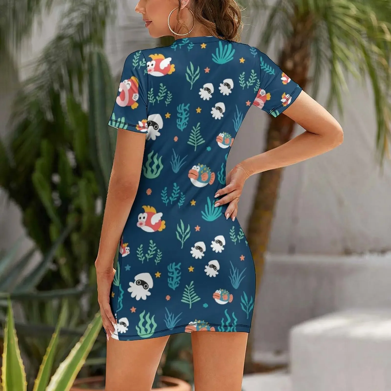 plumber ocean pattern Short-Sleeved Dress sexy short dresses daring party dress women elegant luxury women dresses
