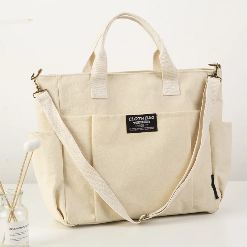 Thickened Canvas Shoulder Bags for Women Casual Student Ladies Laptop Tote Book Handbags Simple Multipocket Men Crossbody Bag