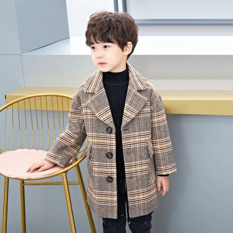 

2025 Autumn Winter Boys' Thickened Woolen Coat Formal Style Winter Children's Coat Trendy Design
