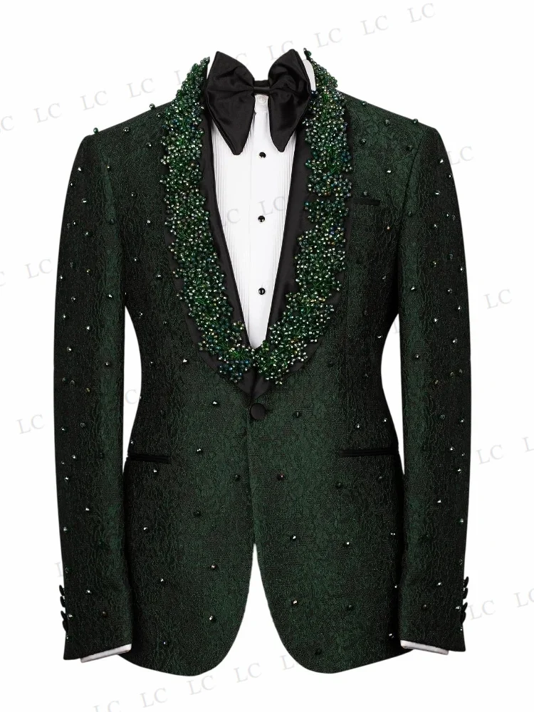 

Luxury Appliques Men Suits 2 Pieces Blazer Pants Beadings One Button Prom Formal Tuxedos Wedding Party Groom Plus Size Tailored