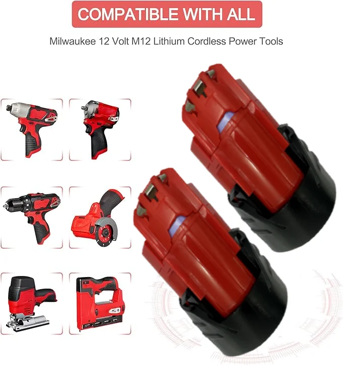 Vhodné pro dobíjecí baterii Milwaukee 12V, kompatibilní s akumulátorovým nářadím Milwaukee M12 XC 48-11-2410 48-11-2420 48-11-2411 - náhled 2