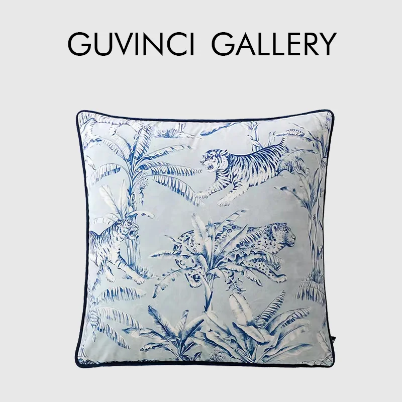 

GUVINCI Toile de Jouy Jungle Tiger Leopard Decorative Cushion Cover Luxury Pillow Case For Hotel Chamber Lobby Living Room Decor