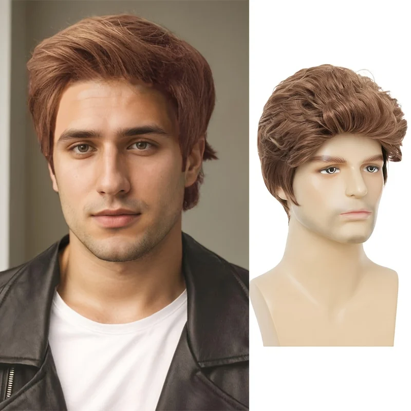 

Мужской коричневый прямой парик | Боковая часть из термостойкого синтетического волокна | Вседневная одежда в стиле объемной волны