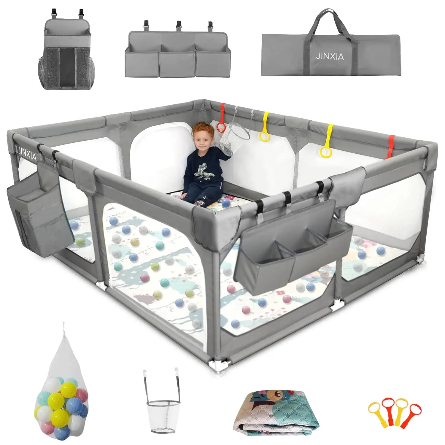 

Baby Playpen with Mat 75"*59", Extra Large Playpen for Babies and Toddlers with Storage Bag, BPA-Free, Non-Toxic, Safe No Gaps P