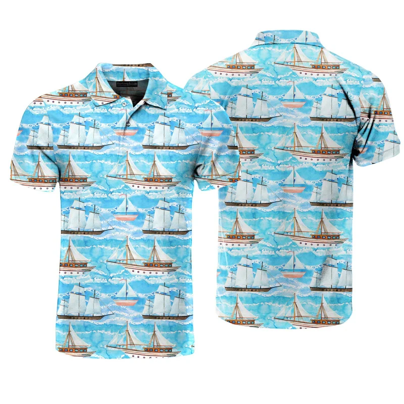 Funny 3D Cute Sailboat Printing Polo Shirt For Men 2025 Fashion Anime Boat Graphic  POLO Shirts Oversized Loose Blouses T Shirts