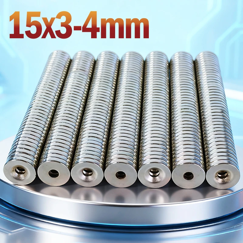 N35 NdfeB 15x3-4mm Magnet 15*3-4mm Accessory Strong Neodymium Magnet Round Hole Shape Permanent Magnetic Imanes 5-100pcs