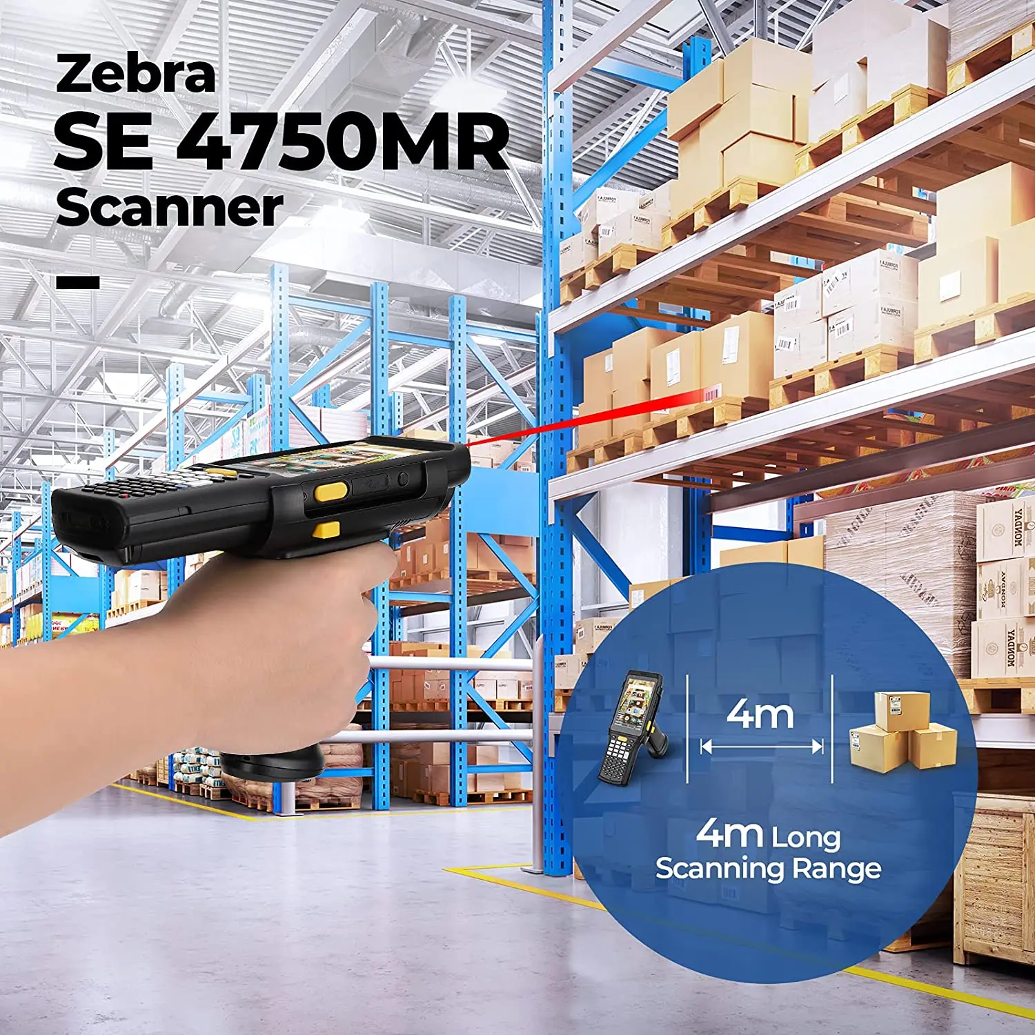 Rugged Long Range 2D Barcode Scanner Android 9.0 Zebra 4750MR IP67 NFC 4G Wi-Fi for Inventory Warehouse