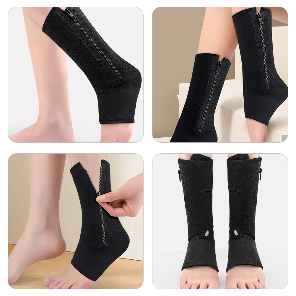 2 Pcs Sports Ankle Guard Leg Sock Cover Zipper Foot Socks Fixed 2pcs (Black) Football Sleeve Brace Braces for Women Support