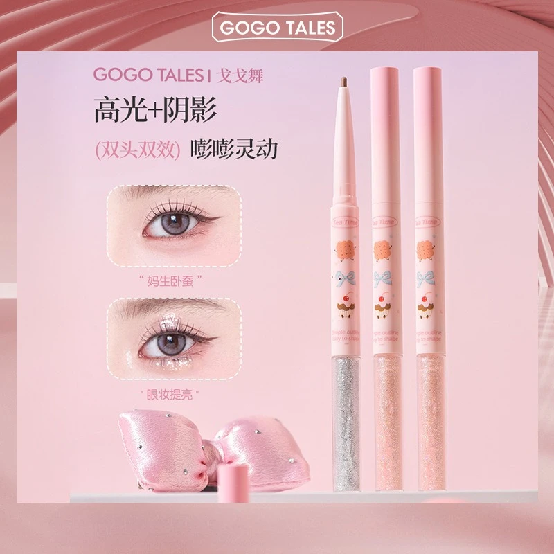 GOGO TALES Lápiz de sombra de ojos líquido de doble punta 2 en 1 Resaltado de párpados de larga duración y sombra de ojos Fácil de aplicar Brillo brillante