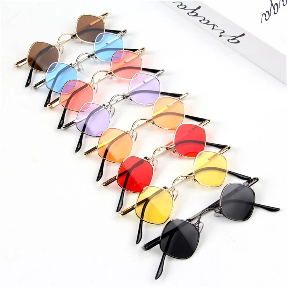 

New Children'S Retro Diamond Sunglasses Metal Small Frame Punk Tide Personality Fashion Street Shoot Color Sunglasses