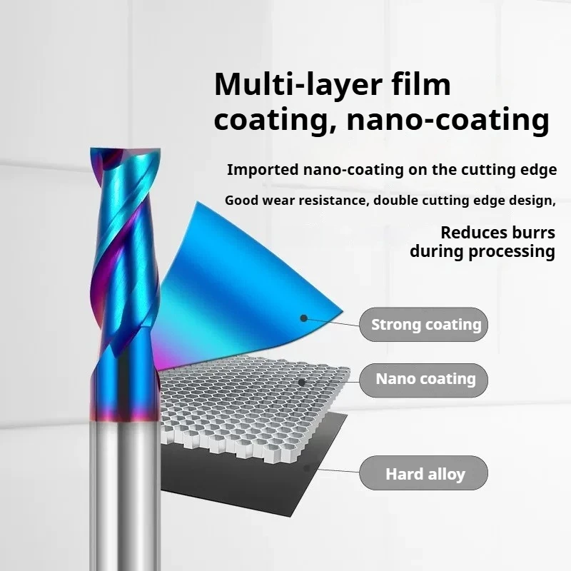 2 Flute HRC65 Solid Carbide Flat End Mill Coated Metal Milling Cutter CNC Tool for Stainless Steel