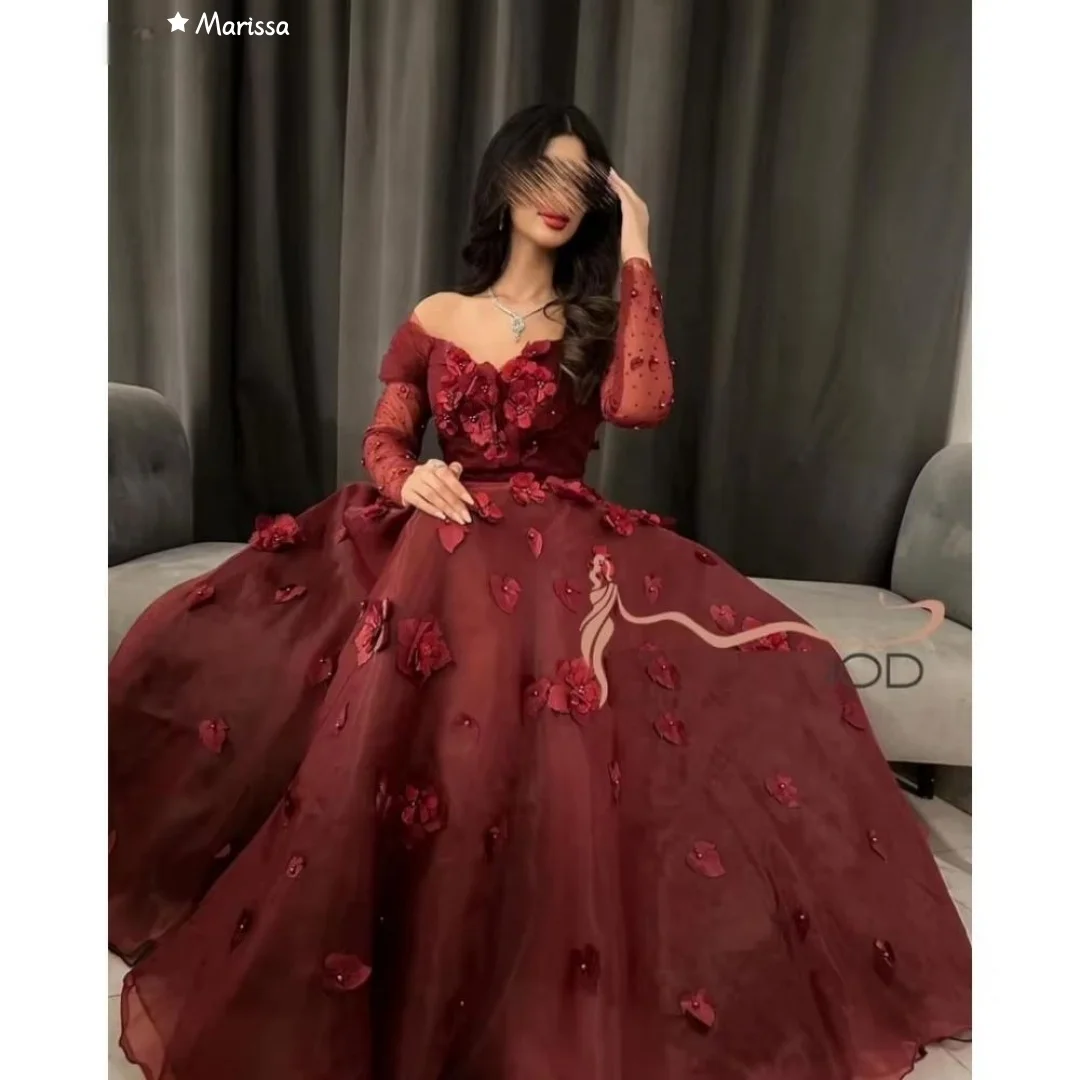 

Marissa Evening Dresses Woman Elegant Women Dresses for Special Occasions Line A Custom Made 3D Flowers Tulle Exposed Shoulders