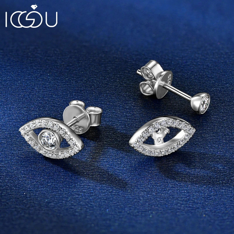 

IOGOU Real 100% 925 Sterling Silver Eye of Wisdom Earring Stud VVS1 Round Full Moissanite Women Men Tow Styles Wearing Earrings