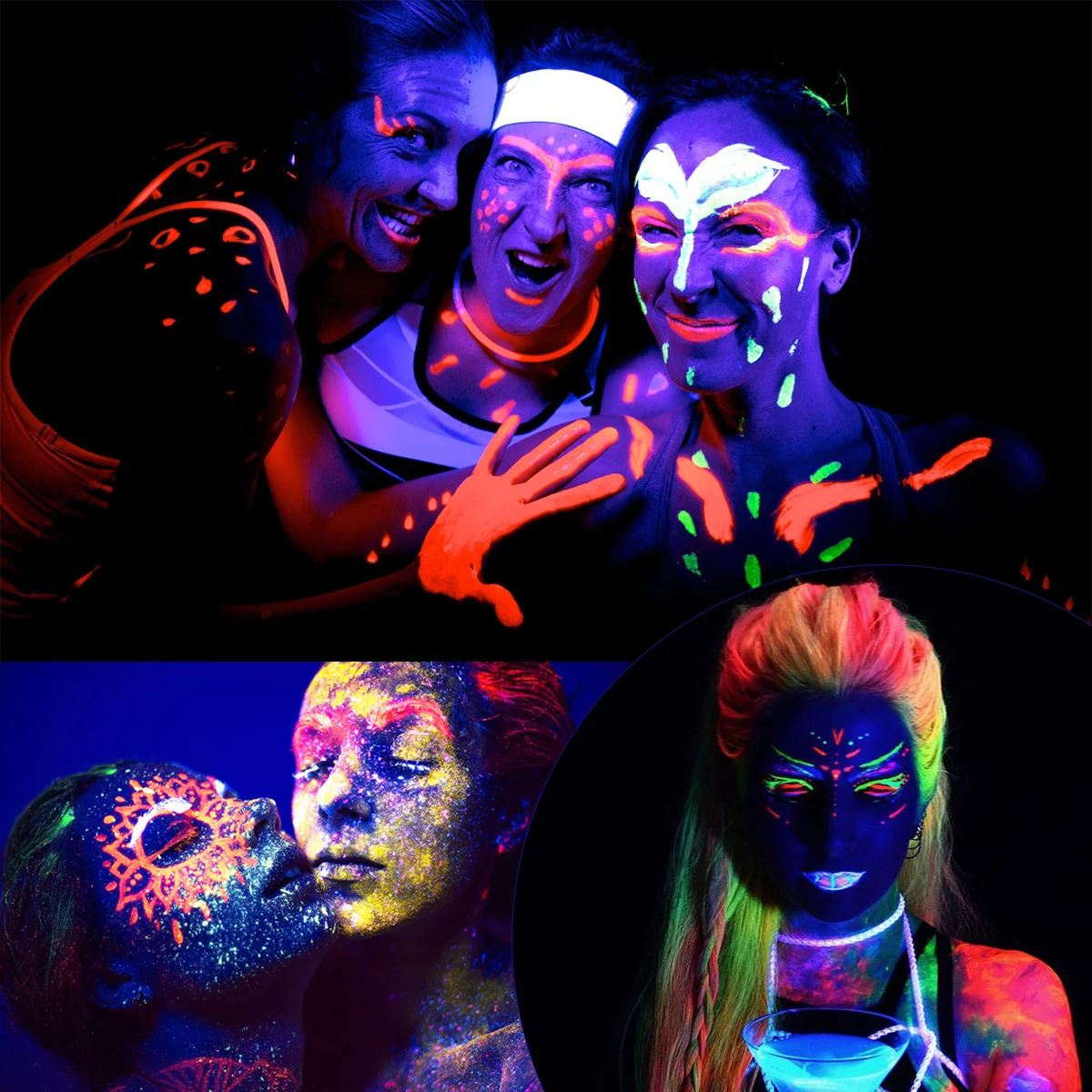 5 szt. Fluorescencyjnych farb do ciała, bezpieczne farby do twarzy, zmywalne neonowe makijaże, farby do ciała reagujące na promieniowanie UV na imprezy, festiwale, sesje zdjęciowe i wieczorne wyjścia.