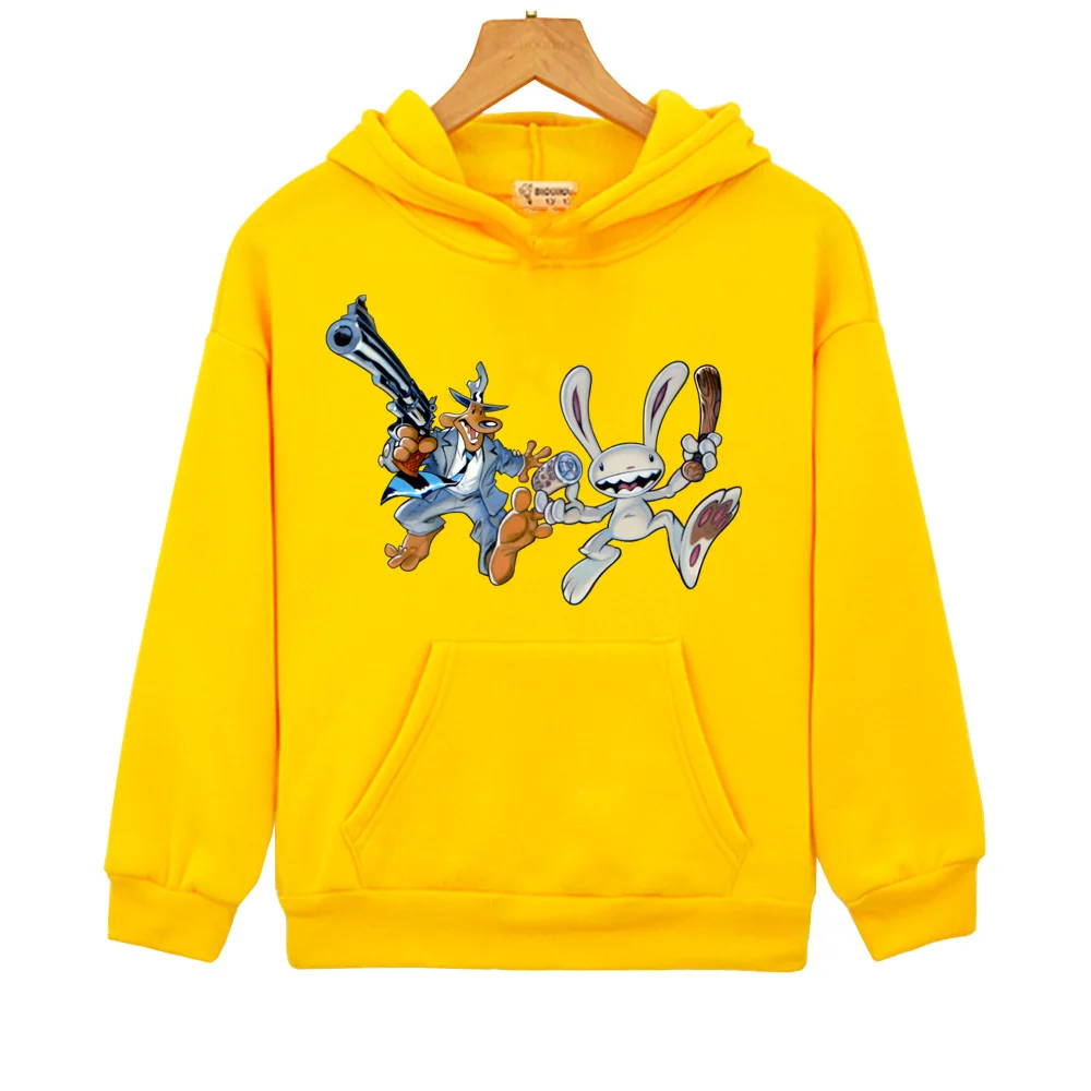 Sam & Max Sudaderas con capucha con estampado de dibujos animados para niños y niñas Kawaii con capucha, sudaderas gráficas para niños, jerséis informales de manga larga para niños