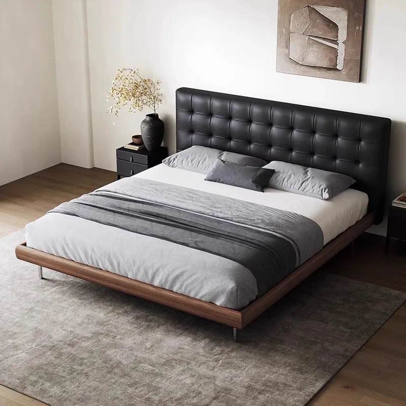 First floor master bedroom large double soft bag leather bed