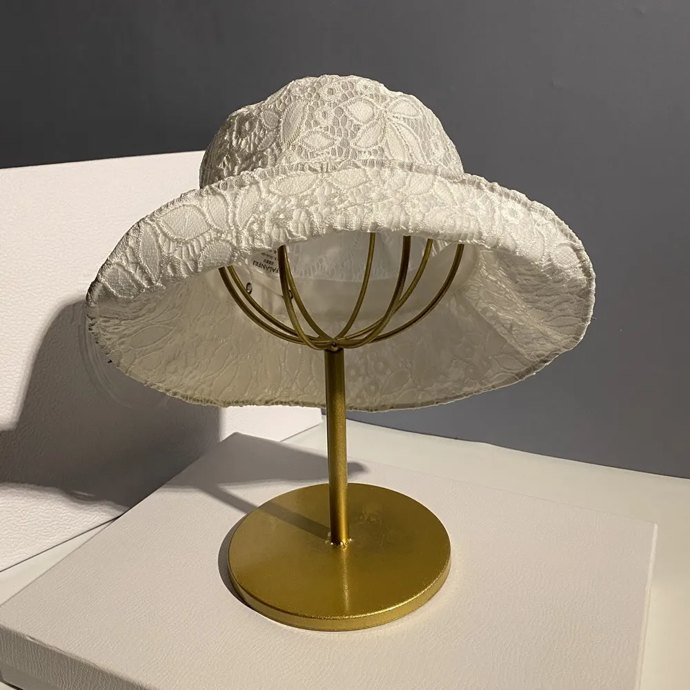 Oddychający koronkowy kapelusz rybaka panie lato cienki odcinek cały mecz wklęsłe kapelusze umywalka moda Retro Hollow regulowany czapka