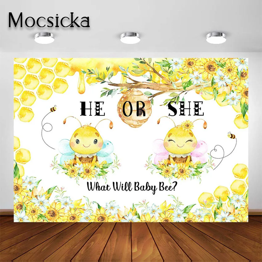 Mocsicka Bumble Bee Gender Reveal Backdrop He or She Gender Reveal What Will Baby Bee Party Decorations Background Photoshoot