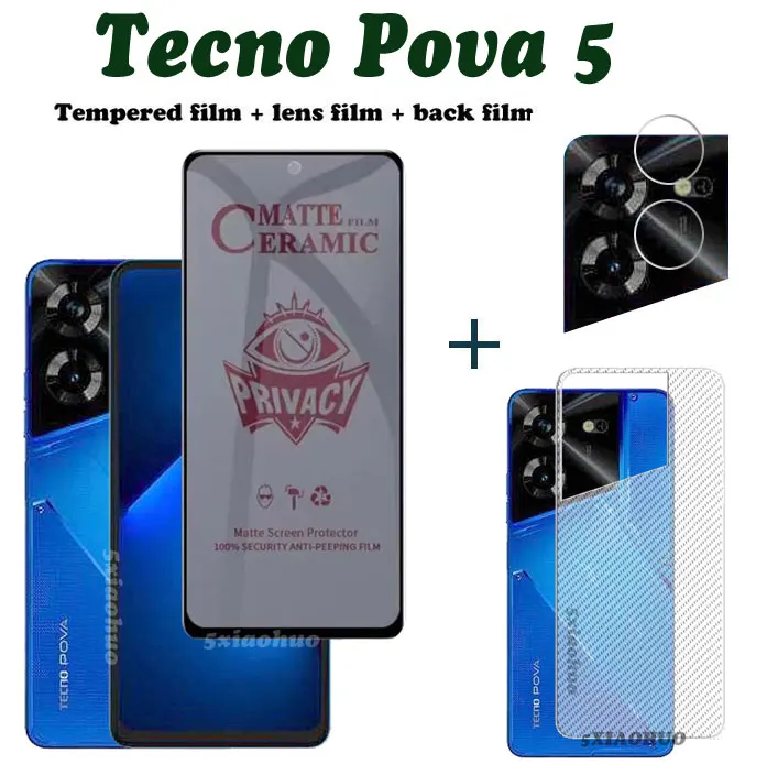 

For Tecno Pova 5 Anti-Spy Privacy Tempered Glass Tecno Pova 5 Pro Screen Protector+lens Film+back Film