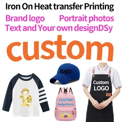 Custom DTF Iron On Heat Transfer Brand Logo Text and Portrait Images Stickers Printing DIY Clothing and Hats Washable Patches