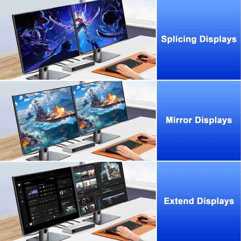 A7THK-8K@60Hz USB3.0 Displayport KVM Switch 2 Monitors 4 Computers, 4 Port DP1.4 Dual Monitor DP KVM Switch With Audio